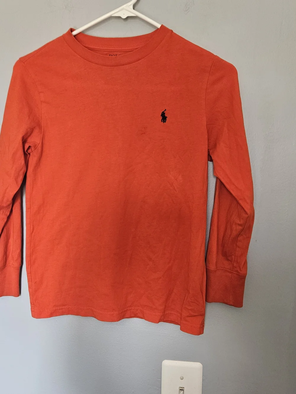 Ralph Lauren Orange Long-Sleeve Crewneck Tee with Navy Polo Pony